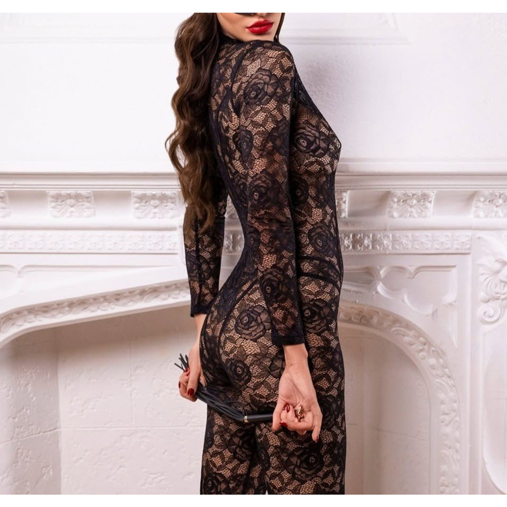 RARE🔥 Honey Birdette GIOVANNA🖤 Black Lace Catsuit Jumpsuit Medium